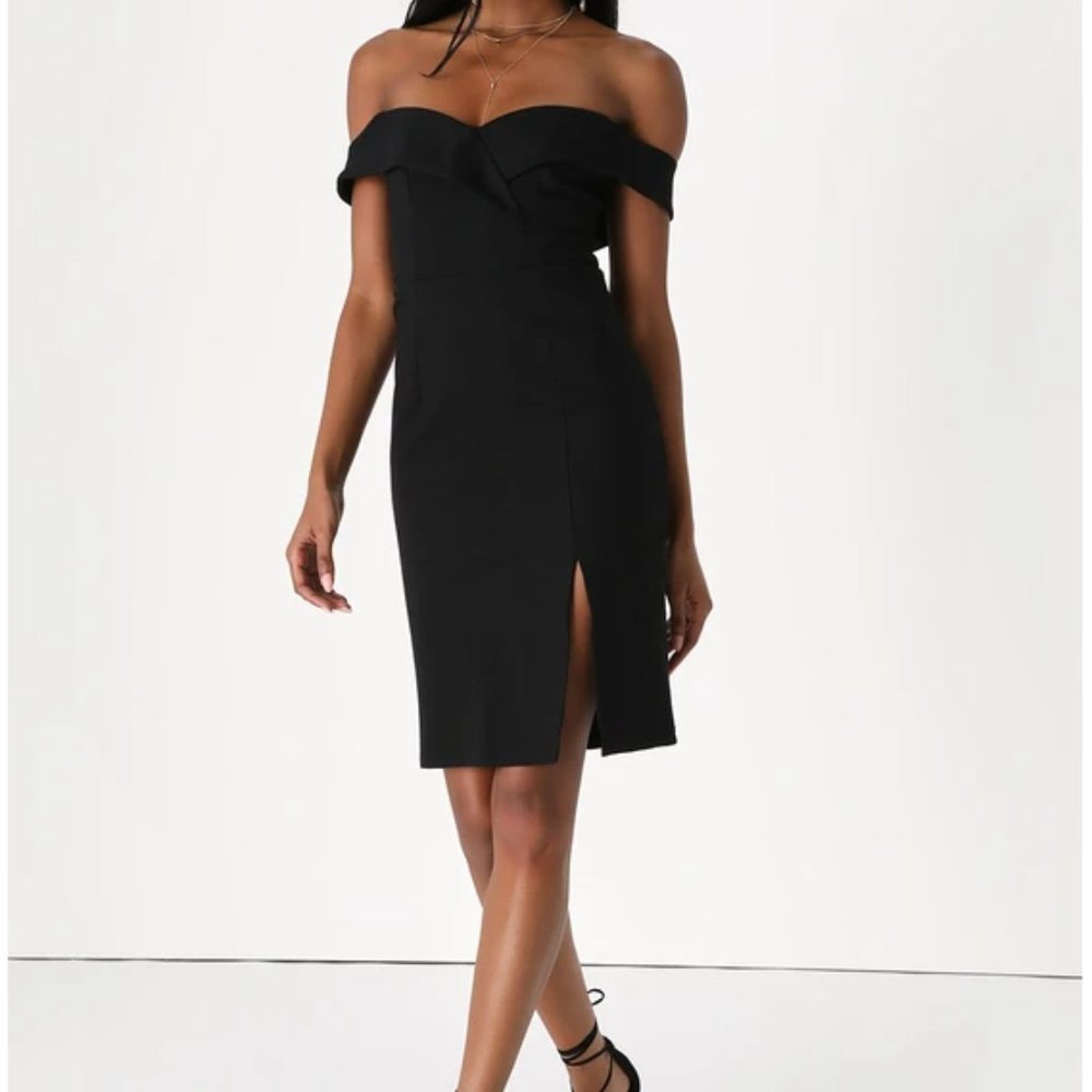 NWT LULUS Classic Glam Black Off-the-Shoulder Bodycon Dress S